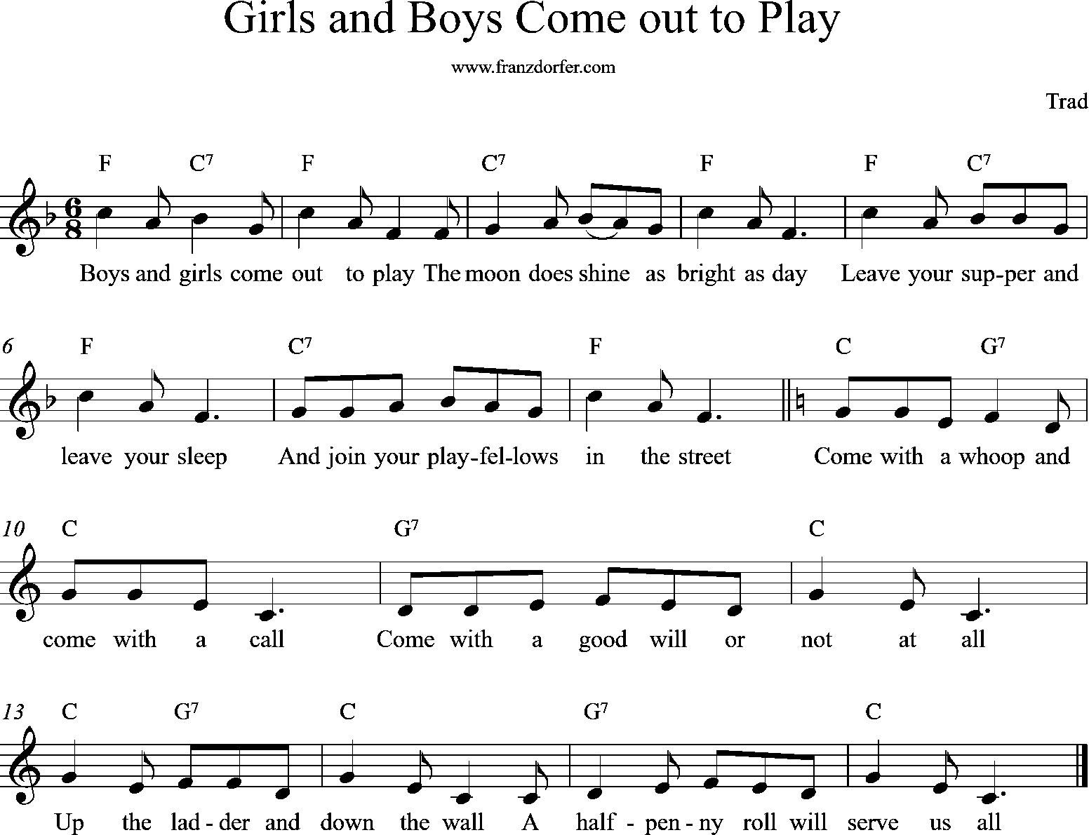 sheetmusic, F-Major, Girls and Boys